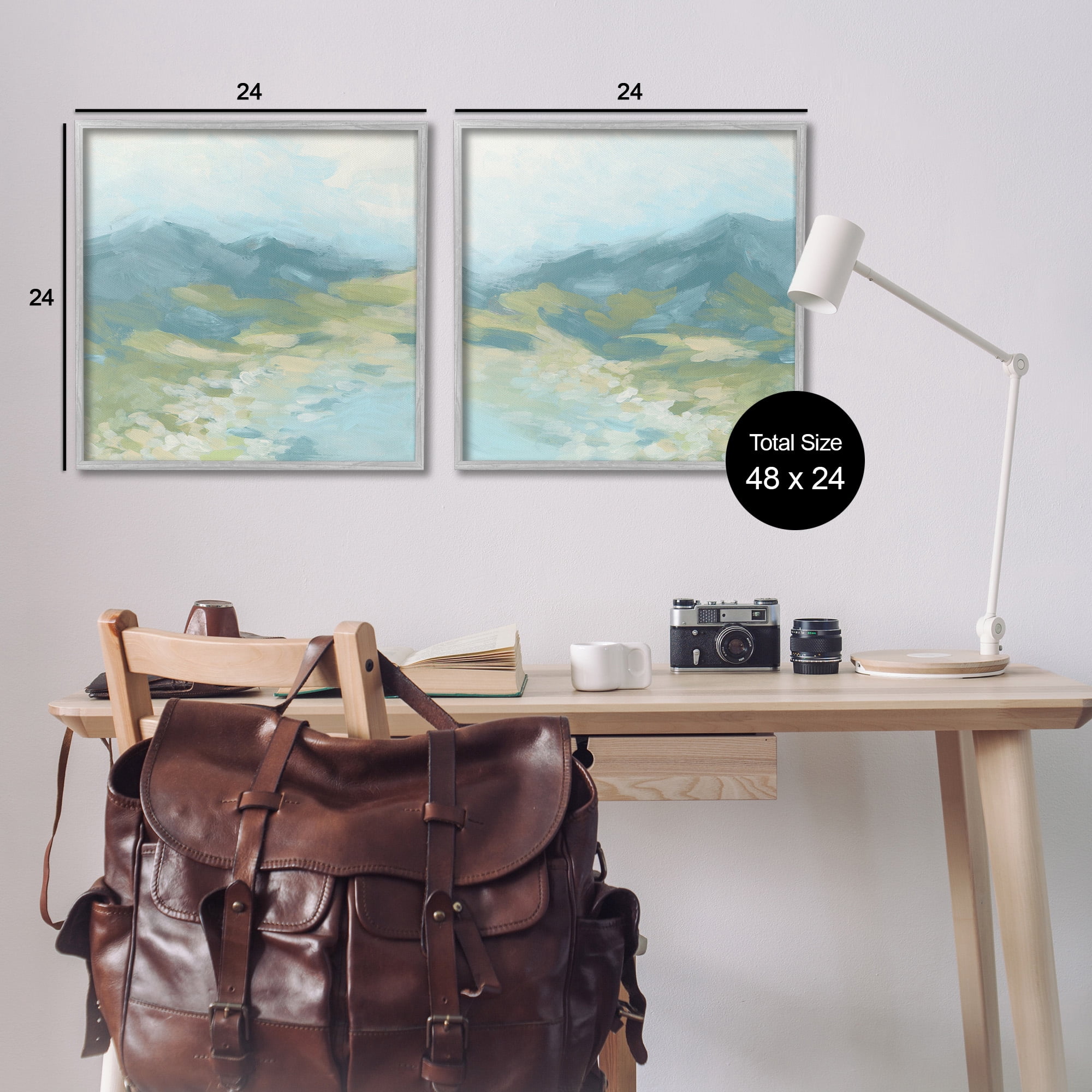 Stupell Industries Foggy Mountain Pond Landscape Painting Gray Framed Art Print Wall Art, 24 x 24, Set of 2