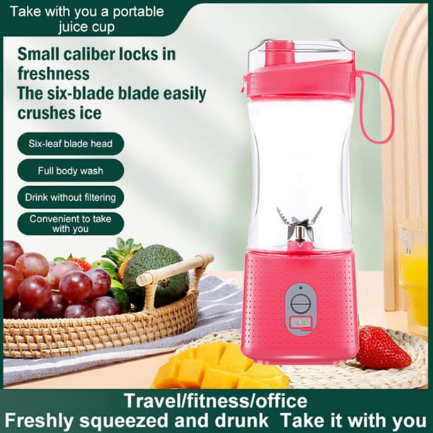 Licuadora portátil de 380 ml para batidos, jugos y batidos, minilicuadora de 4000 mAh y para viajes, color rojo