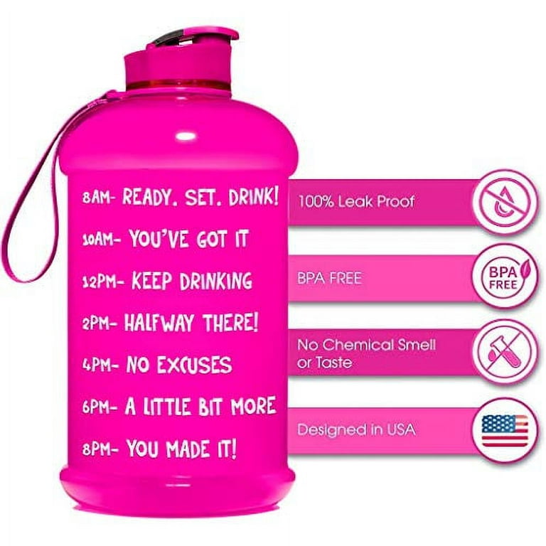 HydroMATE 64 oz Half Gallon Motivational Water Bottle with Straw and Handle with Time Marker Large Reusable BPA Free Jug Times Marked to Drink More