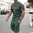 thumbnail image 2 of Afdoent Mens 2 Piece Sets T Shirt Men's Large Summer Short Sleeved T Shirt And Shorts Suit Men's Casual Fashion Theme Suit Retro Summer Vacation Outfits For Men, 2 of 6