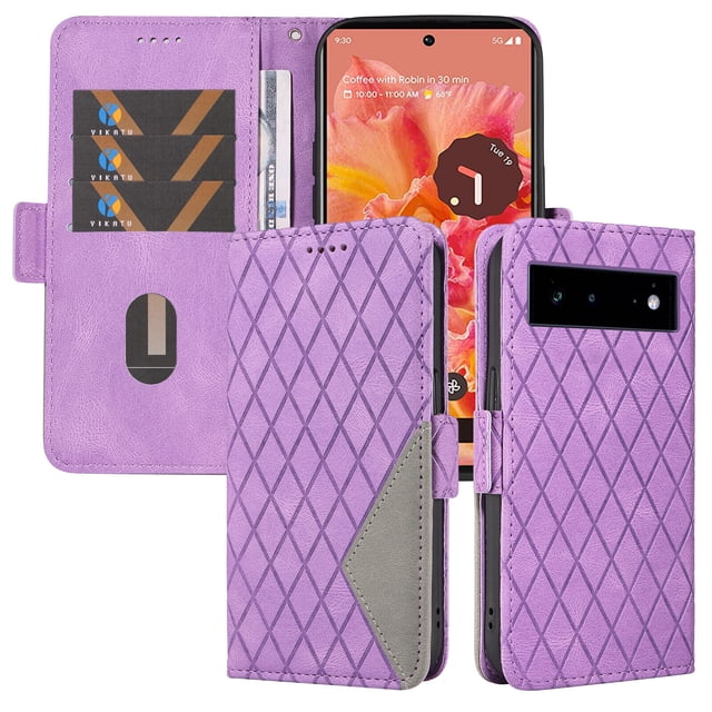 Compatible with Google Pixel 6 PU Leather Wallet Case with Card Holder Magnetic Closure Cover