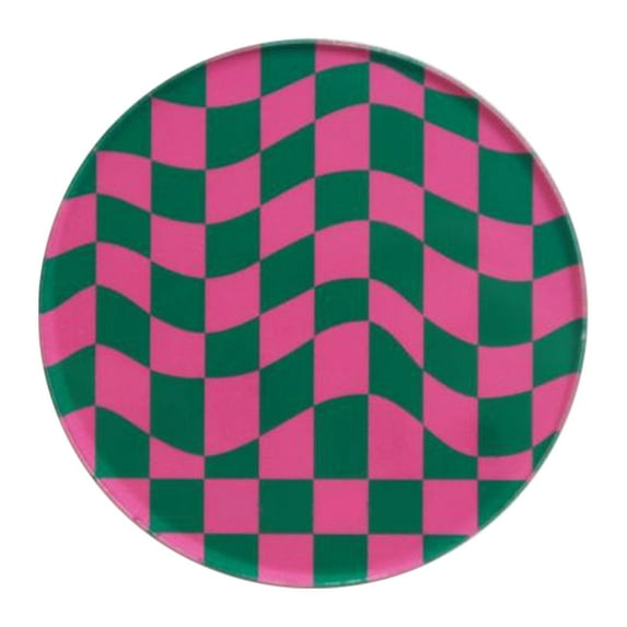 2 Pack Creative Acrylic Coasters Round Checkerboard Abstract Cup Mat Pad Mosaic Absorbent Coasters for Drinks Tabletop Protection for Table Bar Desk Home Decor Housewarming Gift