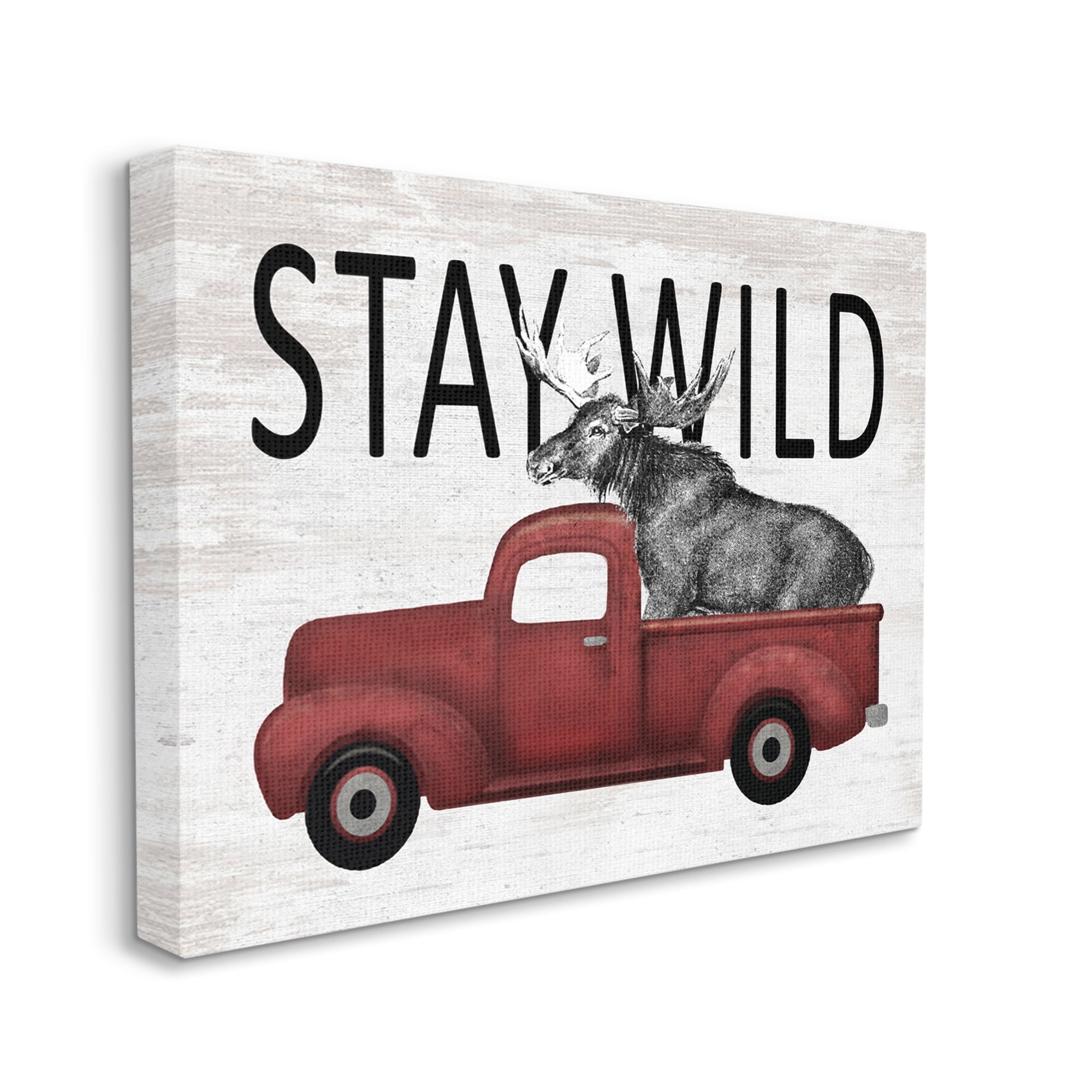 Stupell Industries Stay Wild Moose Antique Red Pickup Truck Graphic Art Gallery Wrapped Canvas Print Wall Art, Design by Lettered and Lined