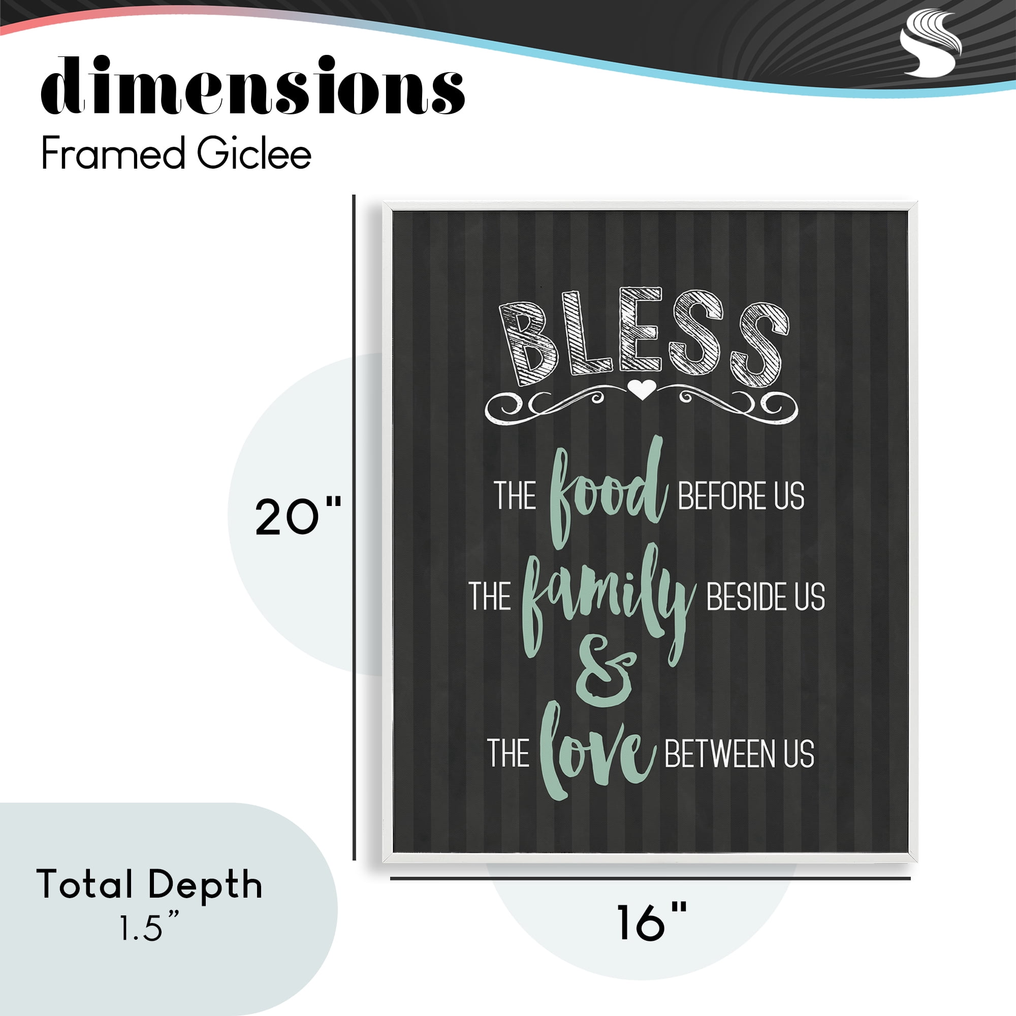 Bless The Food Family & Love White Framed Giclee Art, design by Lettered and Lined