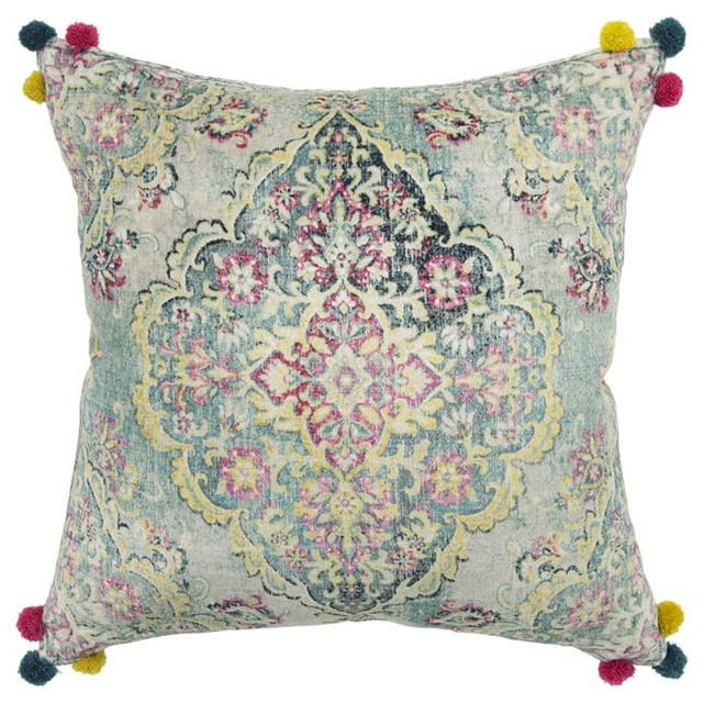 HomeRoots 403336 Blue Pink Medallion Decorative Throw Pillow, Multi Color