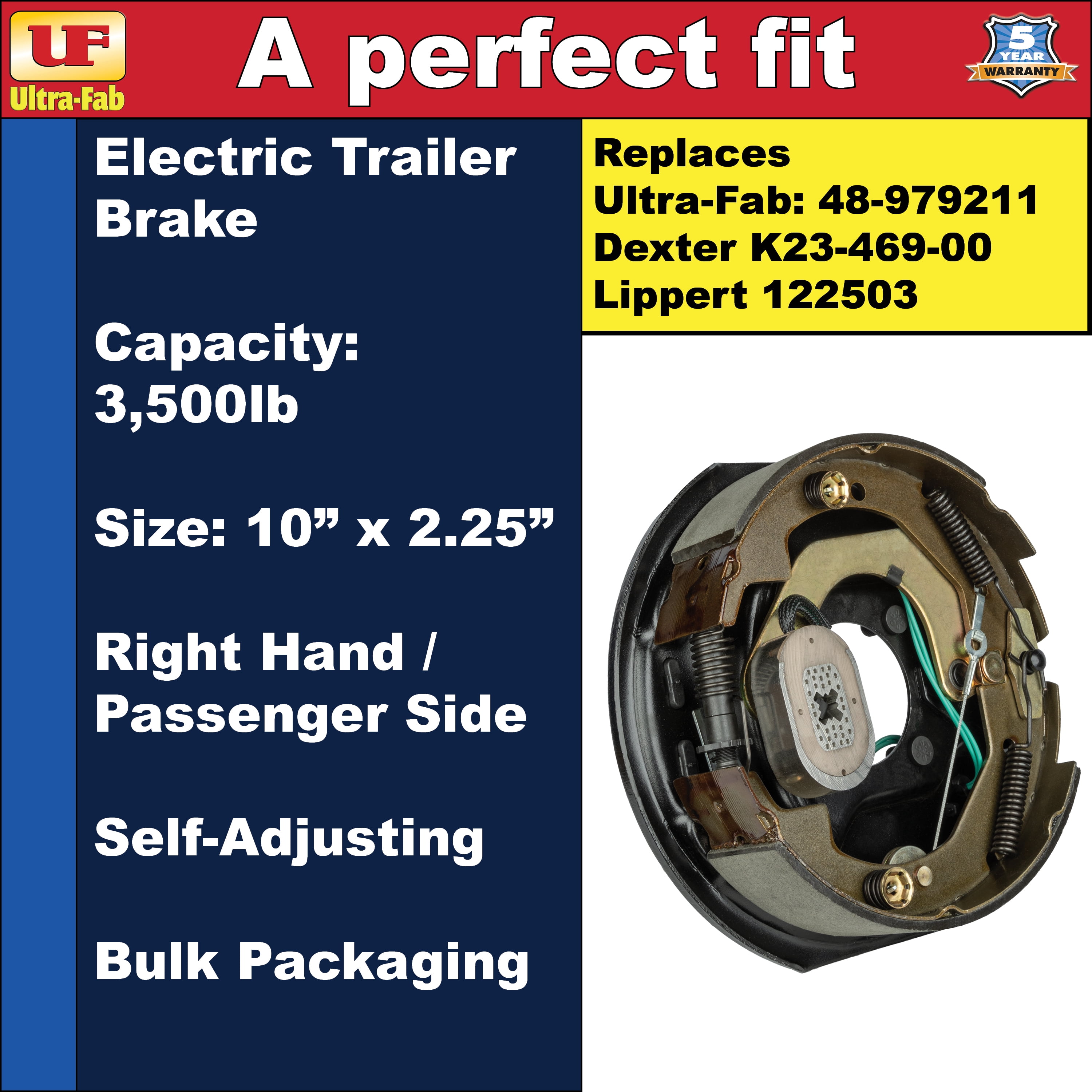 Self-Adjusting Trailer Brake Assembly – 10" x 2.25", 3,500lb, Right Hand (Passenger Side)(48-979211) (Ultra-Fab Products)