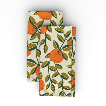 

Linen Cotton Canvas Dinner Napkins (Set of 2) - Orange Orchard Classic Farm Vintage Citrus Summer Tropical Print Cloth Dinner Napkins by Spoonflower