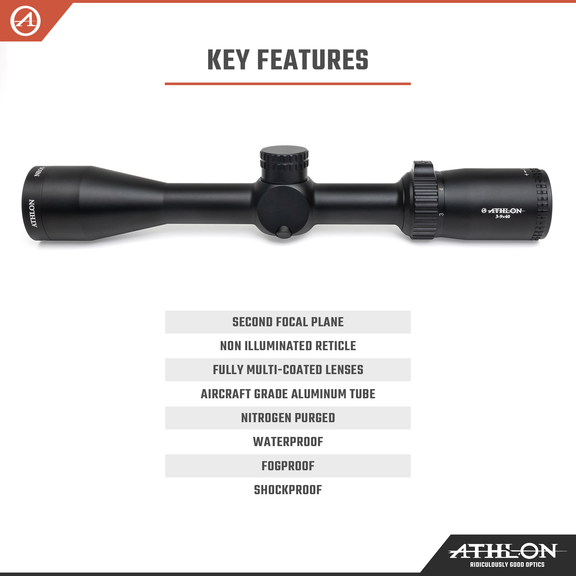 "Athlon Optics Neos Riflescope 3-9x40 SFP 1"" Tube BDC Rimfire Reticle"