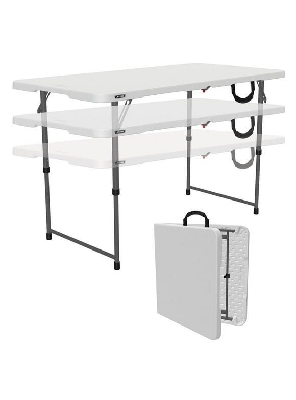Lifetime 4 Foot Fold-in-Half Adjustable Height Table, Indoor/Outdoor Essential, White (80509)
