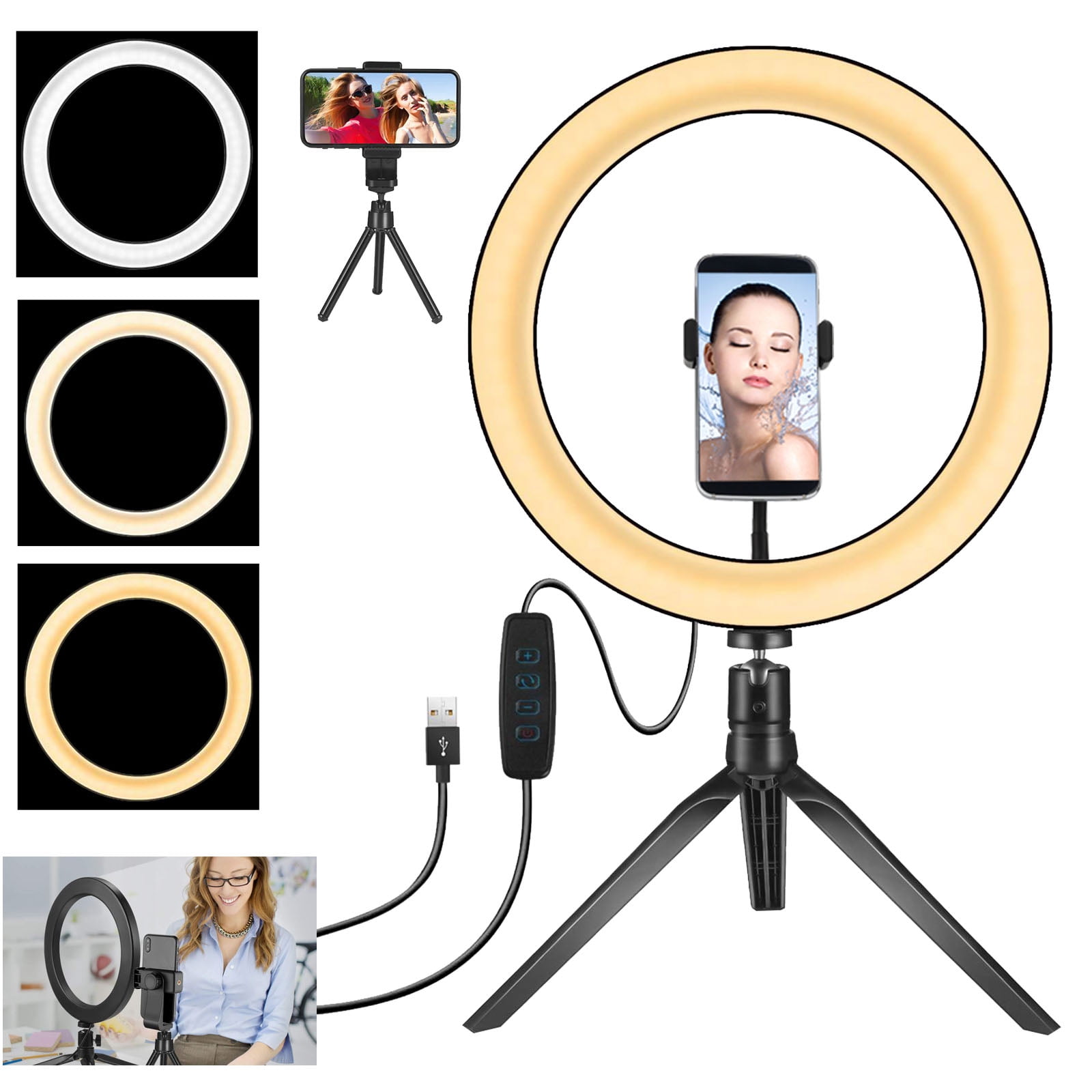 10" Ring Light, USB Powered Circle LED Light, Desktop Selfie Ring Light