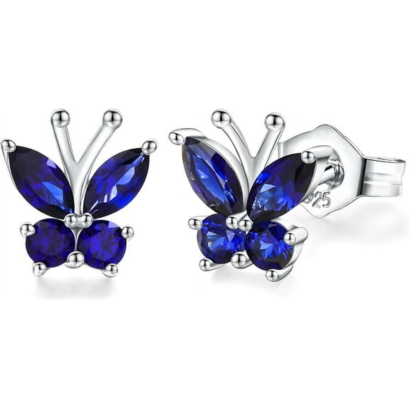 Dazzlingdaimonds Jewels 925 Sterling Silver 1.70 Ct Marquise Cut Blue Sapphire Butterfly Push Back Stud Earring's 14K White Gold Plated For Women's