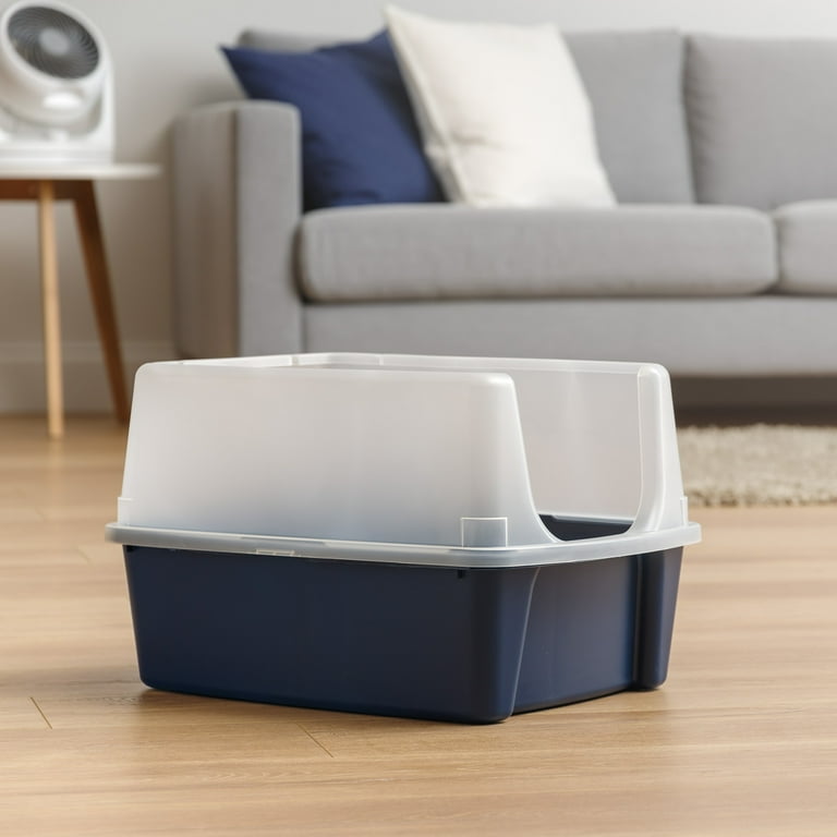 IRIS Open Top Cat Litter Box with Shield, Navy - Walmart.com