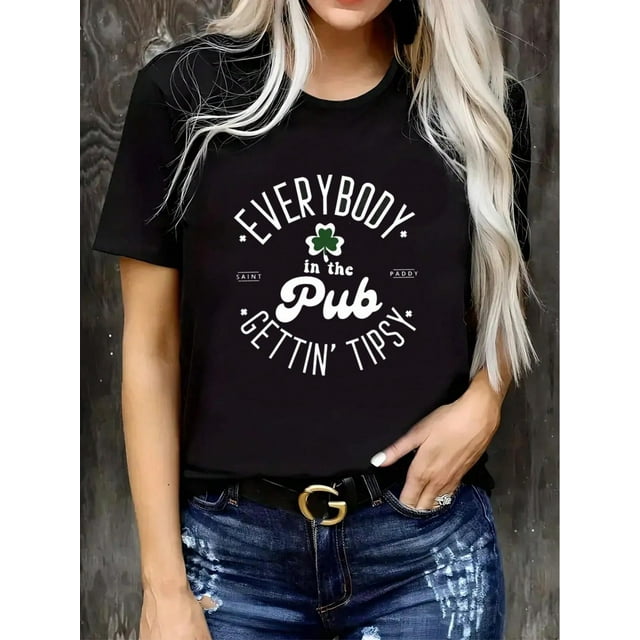 T-Shirt pour Femmes avec Imprimé Nœud Inspirant - Polyester Doux, Style Vintage Décontracté, Manches Courtes, Col Rond avec Message "Dieu Dit Que Tu Es" - Lavable en Machine, Noir