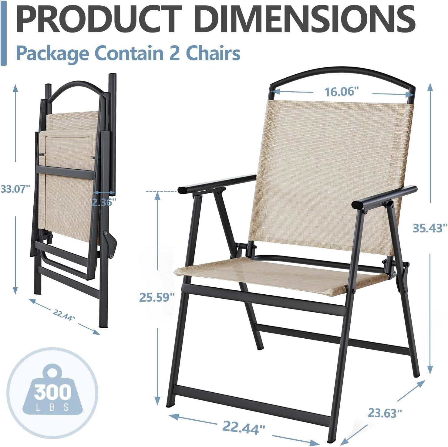 Folding Patio Chairs Set of 2, Outdoor Dining Chairs with Armrests, Breathable Textilene & Steel Frame for Lawn, Garden, Yard or Poolside - Beige