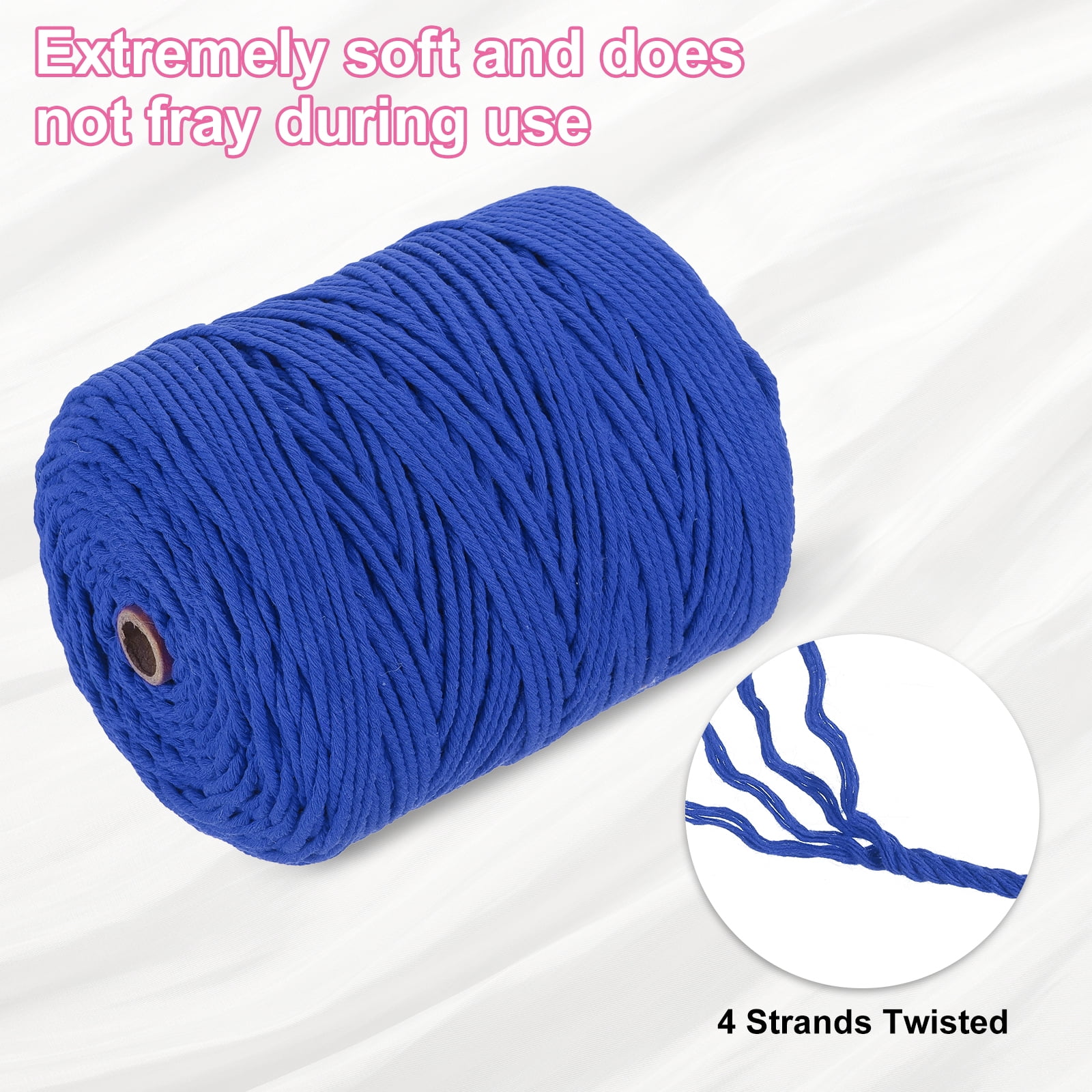 Uxcell Natural Macrame Cord 3mm x 328 Yards 4 Strand Twisted Cotton Macrame Rope for DIY Knitting Plant Wall Hanger Dreamcatcher, Sapphire Blue