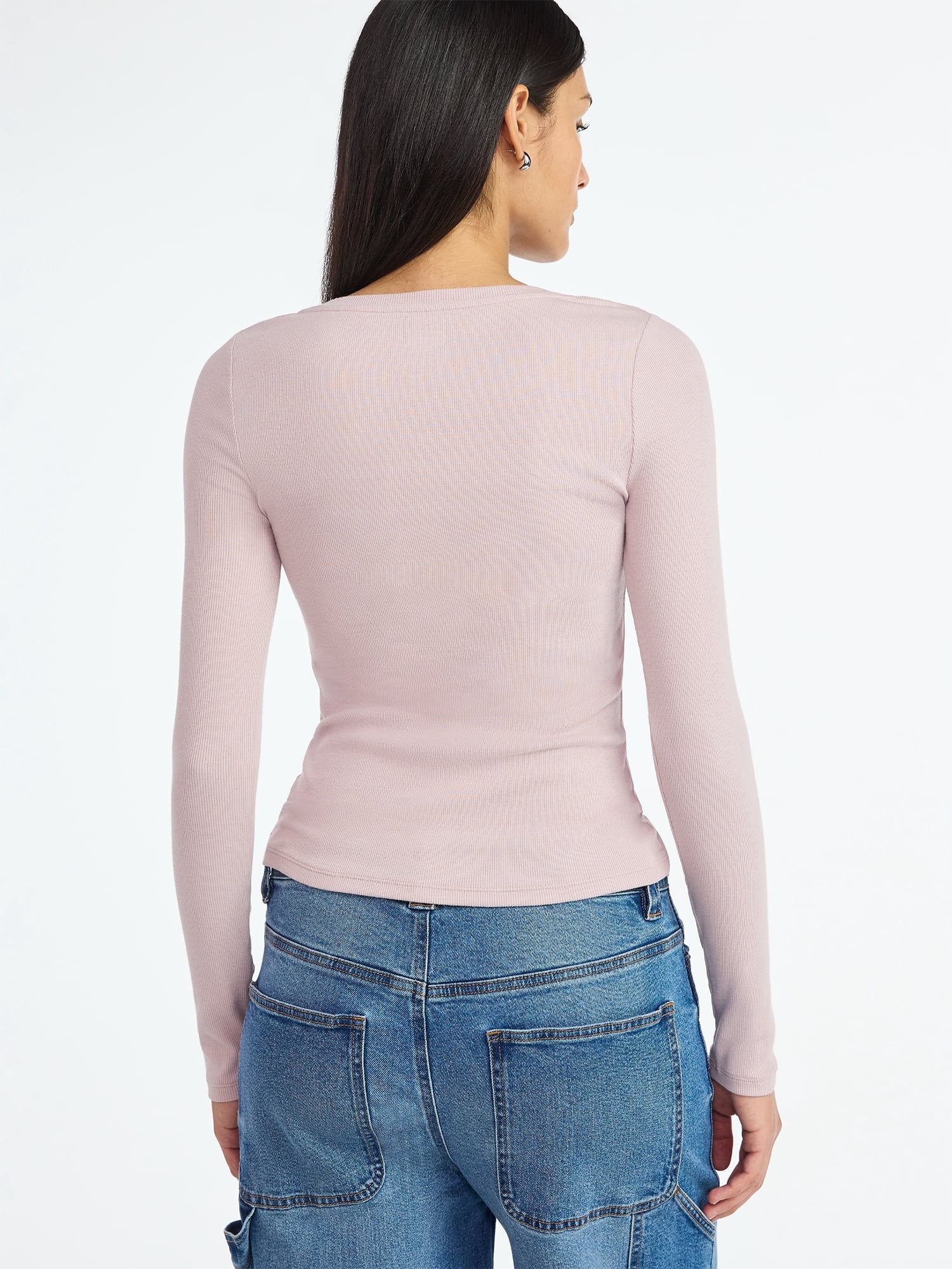 Scoop Women’s Ribbed V Neck Henley Top with Long Sleeves, Sizes XS-XXL