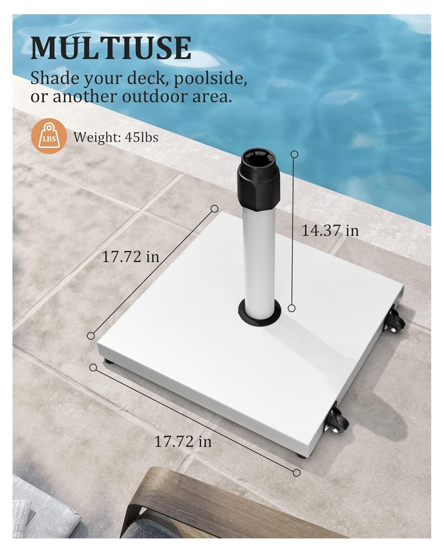 42lbs Patio Umbrella Base - Heavy Duty Outdoor Patio Umbrella Stand for Deck with , Poolside, Balcony, Wind-Resistant Design, White