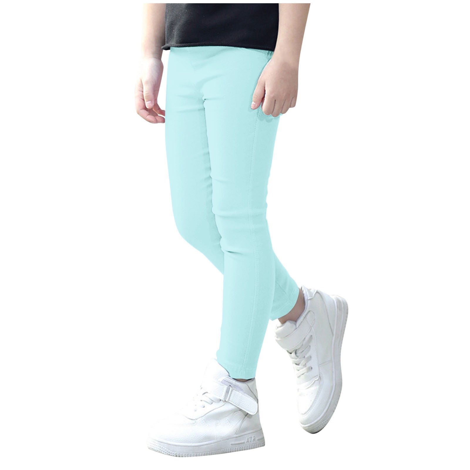 Big Kid Girl Pants Rainbow Pants Girls Kids Girls Stretch Pencil Skinny Pants Elastic Waist Trouser Bottoms Girls Clothes Light Blue 9 10 Years