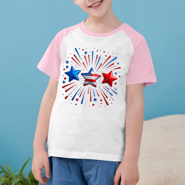 MKOSPLRT Kid's USA Star Stripes Fourth July Tee Shirts Short Sleeve Raglan Shirts Independence Day Crew Neck Tops Summer Savings Clearance