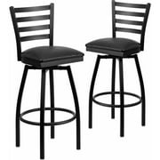 Flash Furniture 2-Pack HERCULES Series Black Ladder Back Swivel Metal Bar Stool, Vinyl Seat, Multiple Colors by Flash Furniture