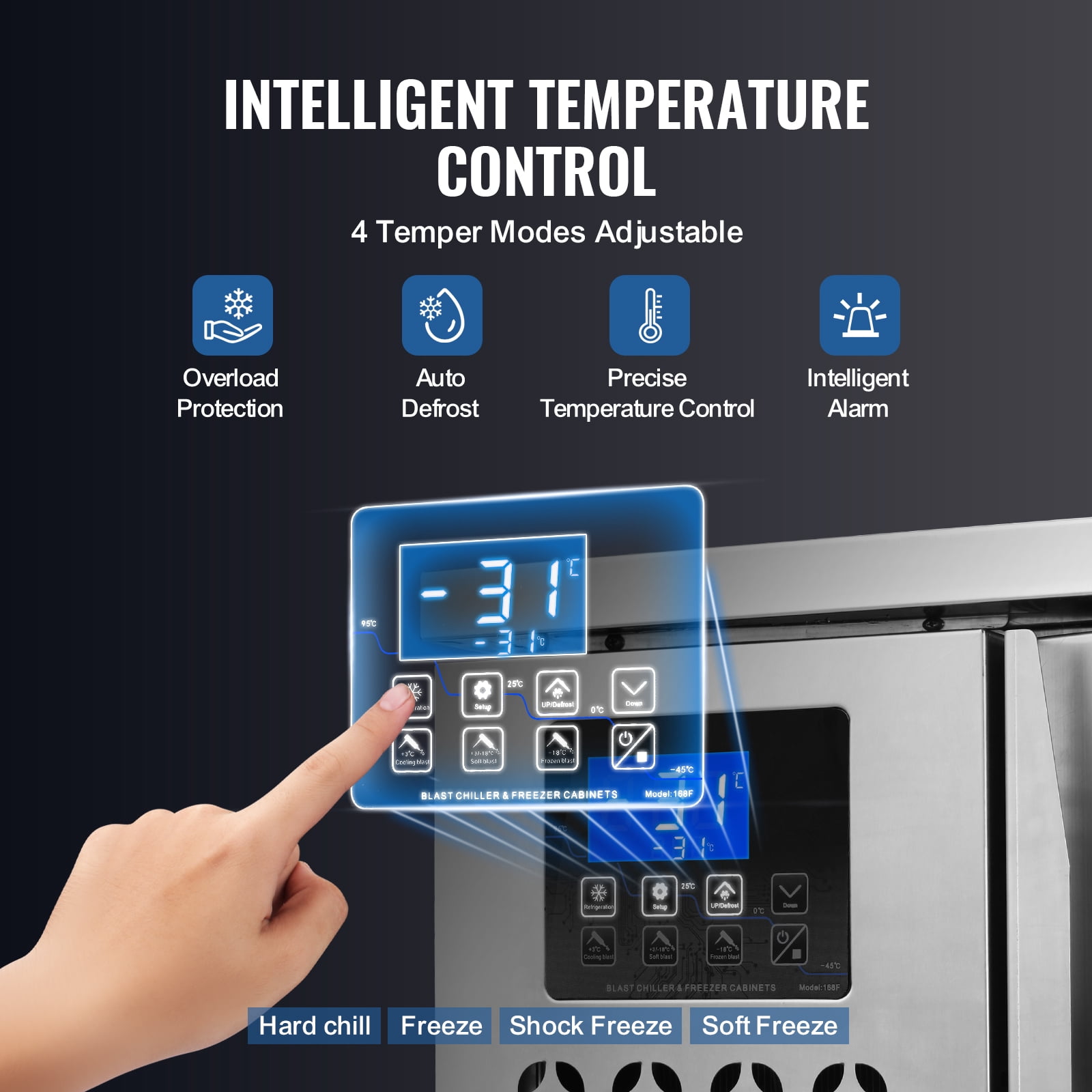 VEVOR Commercial Blast Freezer, 80 L / 2.8 Cu.ft Blast Chiller with 3 Trays,Blast Chiller Freezer Chest with 4 Freezing Modes,Stainless Steel Food Blast Freezer with Casters for Restaurant,Seafood