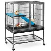 Alden Design Rolling Metal Animal Cage with Removable Ramp & Platform, Black