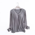 thumbnail image 2 of zbxnLI Pajama Tops for Women V Neck Long Sleeve Shirts with Built in Bras Soft Lounge Tops, 2 of 5