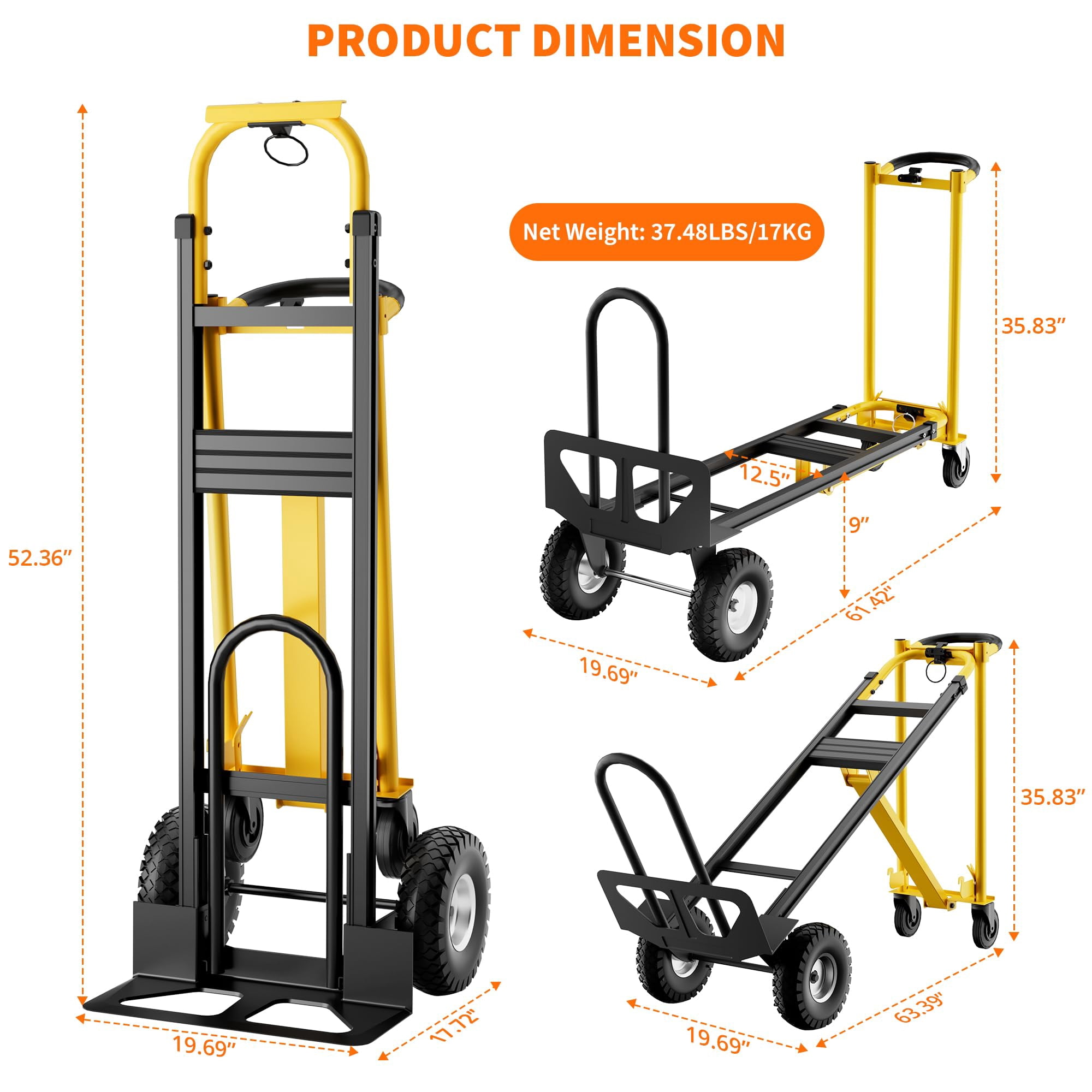 Huisuilinss Folding Hand Truck,3 in 1 Convertible Hand Truck Dolly,Utility Cart Platform Cart,Aluminum Moving Dolly With Wheels For Moving Warehouse Transport Appliance Delivery Travel,1PCS