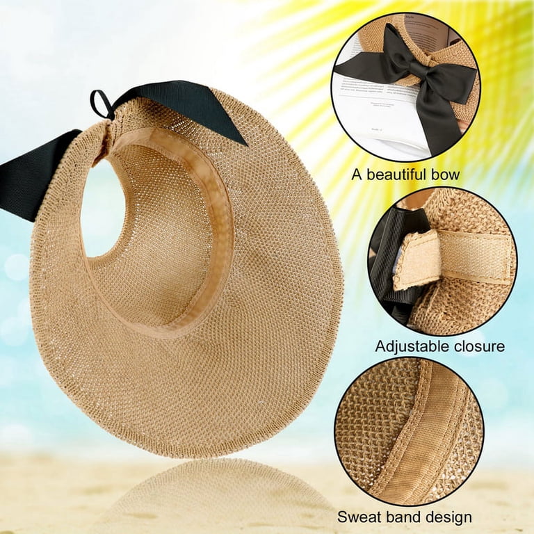 Peaoy Straw Sun Hat, Wide Brim Foldable Visor, Packable  display picture 1