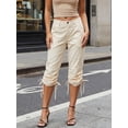 thumbnail image 3 of Pantalones capri de mujer para primavera/verano con cordón ajustable en los puños, color liso, corte ajustado y largo cropped., 3 of 9