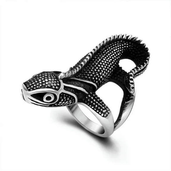 K-KED Vintage Gothic Lizard Ring Stainless Steel Men's Chameleon Gecko Biker Punk Ring-8