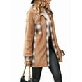 thumbnail image 3 of Women Fleece Button Down Plaid Long Coat Lapel Hooded Fleece Lined Jacket Fashion Color Block Tops Camel Color M, 3 of 8