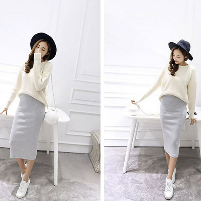 Women s Solid Basic Below Knee Stretchy Pencil Skirt