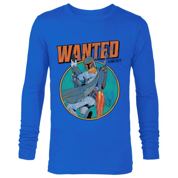 Star Wars Boba Fett Wanted Distressed Mandalorian - Long Sleeve T-Shirt for Men -Customized-Royal