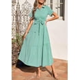 thumbnail image 3 of PRETTYGARDEN Women's Summer Maxi Button Up Shirt Dress Short Sleeve Striped A Line Long Flowy Elegant Spring Dresses, 3 of 10
