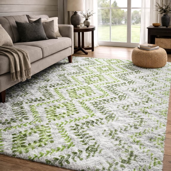 Addison Rugs Dream Shag Premium Machine Washable Transitional Geometric Aloe Rectangle Rug, 10' x 14'