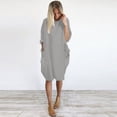 thumbnail image 4 of Lisingtool Plus Size Dress Women's Pocket Loose Dress Ladies Round Neck Casual Knee Length Dress Womens Dresses Grey, 4 of 5