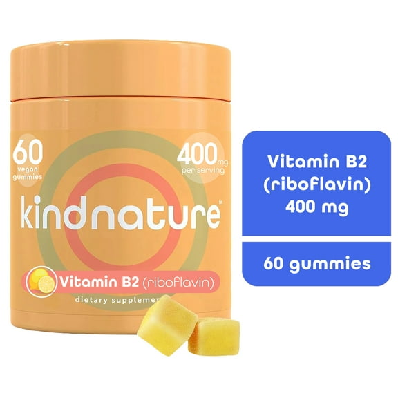 KINDNATURE Vitamin B2 Gummies – Riboflavin 400mg Supplement for Kids & Adults – Vegan, Non-GMO, Gluten & Soy-Free (30 Day Supply)
