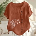 thumbnail image 2 of Nfurl Womens Embroidered Tops Lightweight Crewneck Short Sleeve Tee Shirts Breathable Summer Tops Casual Floral Graphic Tees Brown,Size L, 2 of 5