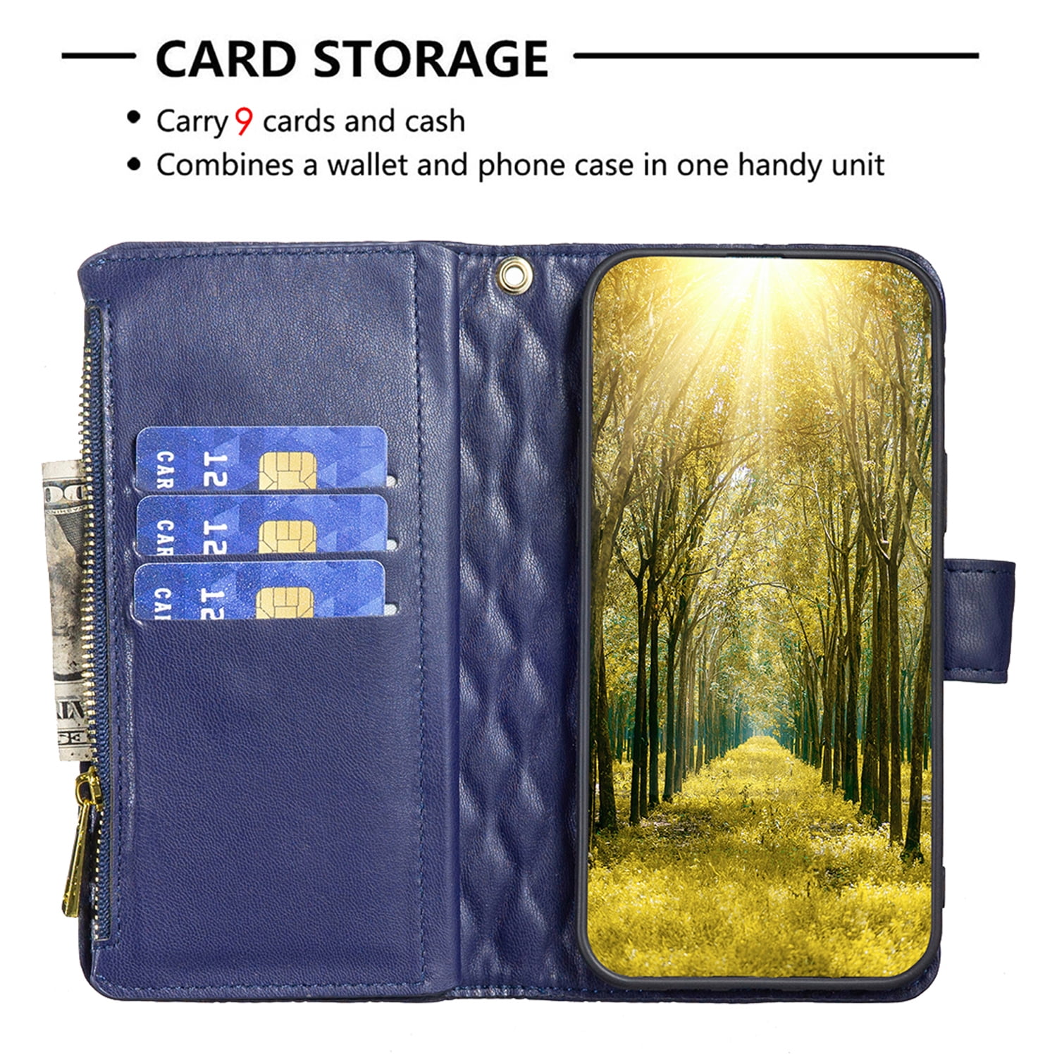 Allytech iPhone 13 Wallet Case, PU Leather Flip Folio Stand Shockproof Zipper Wallet Cards Holders Detachable Hand Wrist Phone Case Cover for Apple iPhone 13 6.1-Inch - Blue