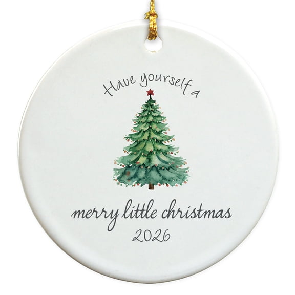 2026 Merry Little Christmas Watercolor Christmas Tree Design Elegant Holiday Keepsake Gift For Family And Friends Round Disc Ornament