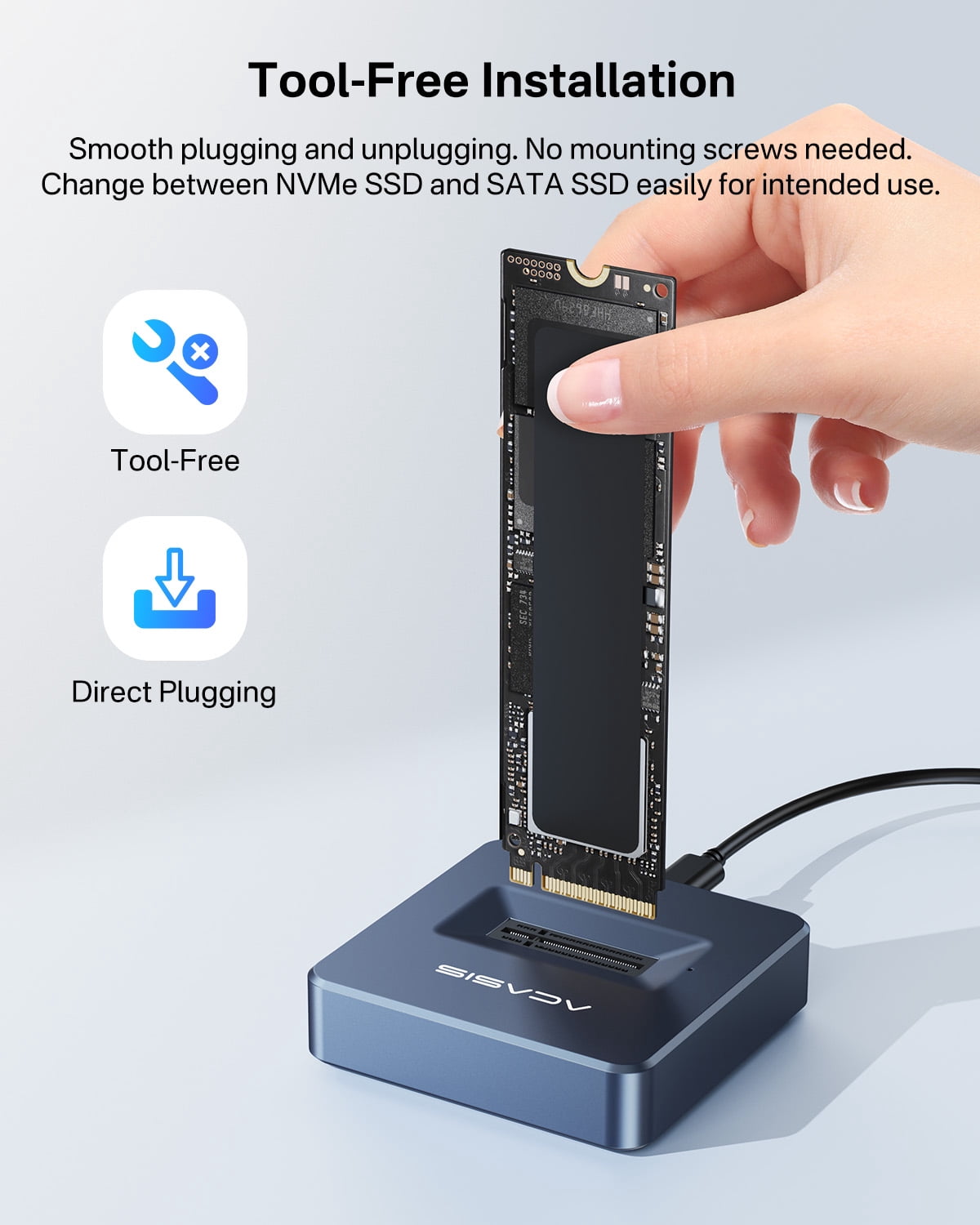 ACASIS M.2 SSD Enclosure, USB C 3.2 10Gbps, NVMe/SATA Dual Protocol, External Reader, Support 2230/2242/2260/2280/22110 up to 8TB for Laptop/PC/Mac