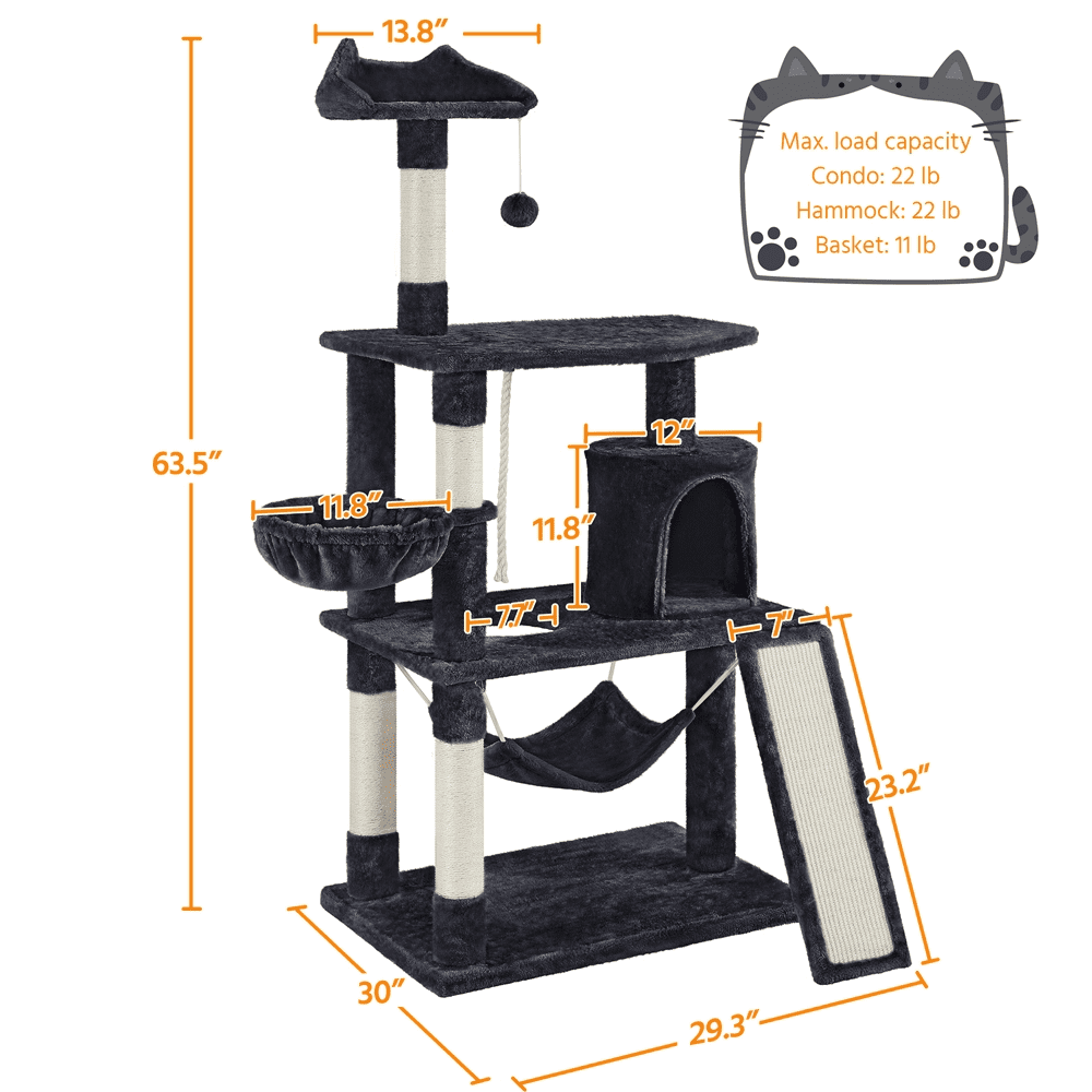 Alden Design 63.5 Cat Tree with Condo and Scratching Post Tower Black Walmart