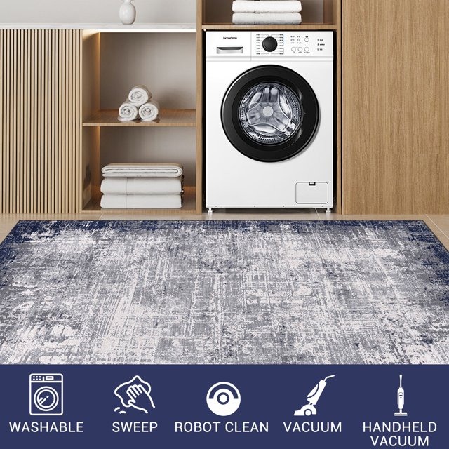Modern Abstract Area Rug Foldable Non Slip Tumble Throw Rug Soft Low Pile Stain Resistant Farmhouse Distressed Accent Carpet for Living Room Home Playroom Nursery Office