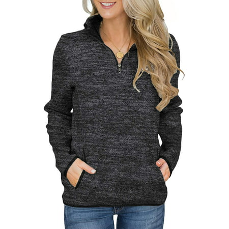 Women Quarter Zip Color Block Pullover Sweatshirt Tops With Pockets ...
