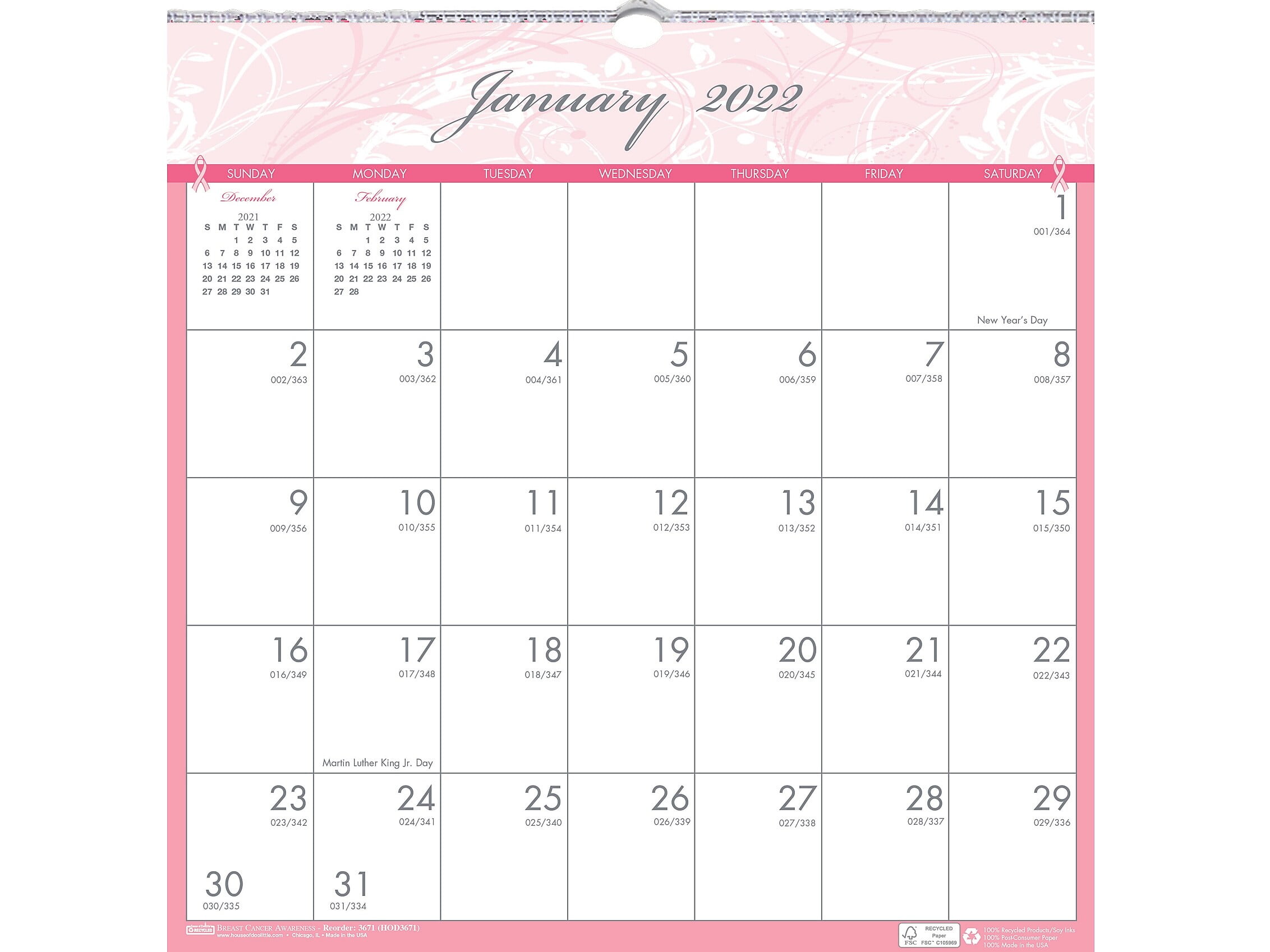 House Of Doolittle 2022, 12" X 12" Wall Calendar Breast Cancer Awareness Pink 3671-22 - Walmart.com