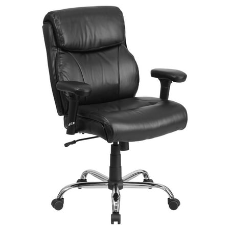 Sharp Series Leather - Flash Furniture HERCULES Series 400 lb Capacity Big and Tall Black Leather Swivel Task Chair with Height Adjustable Arms