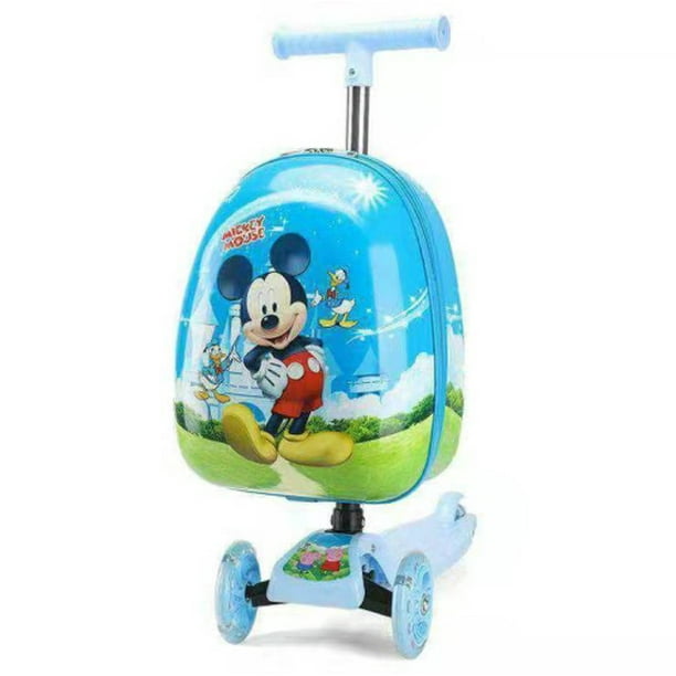 Mickey Mouse 3 Roues Scooter Luggage pour Kids Coup de Pied Scooter Suitcase avec des Roues Clignotantes LED - Adapté aux Tout-Petits Filles et Garçons, Âges 2-7