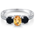 thumbnail image 3 of Gem Stone King 1.80 Ct Oval Checkerboard Yellow Citrine Black Onyx 925 Sterling Silver Ring (Size 8), 3 of 6