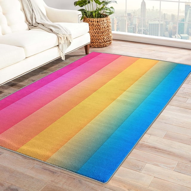 Colourful Area Rugs for Bedroom Living Room - 6x9 ft - Stripe Carpet for Home Decor - Rainbow Patterned Decorative Indoor Large Rug - Washable & Soft & Non Slip & Low Pile (ZF&8376)